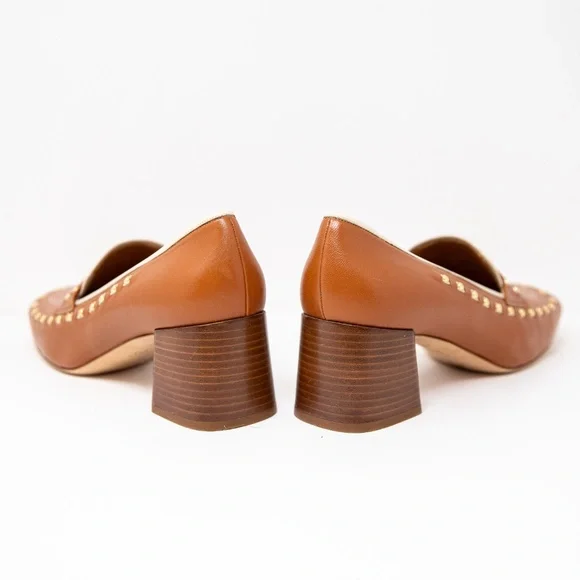 NEW Tory Burch Tory Heeled Loafer Ambra Dulce De Leche Leather Studded Shoes 11
